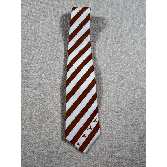 NWT Eagle’s Wing Men’s Burnt Orange White Striped UT Longhorns Silk Tie 60″ - Picture 9 of 10